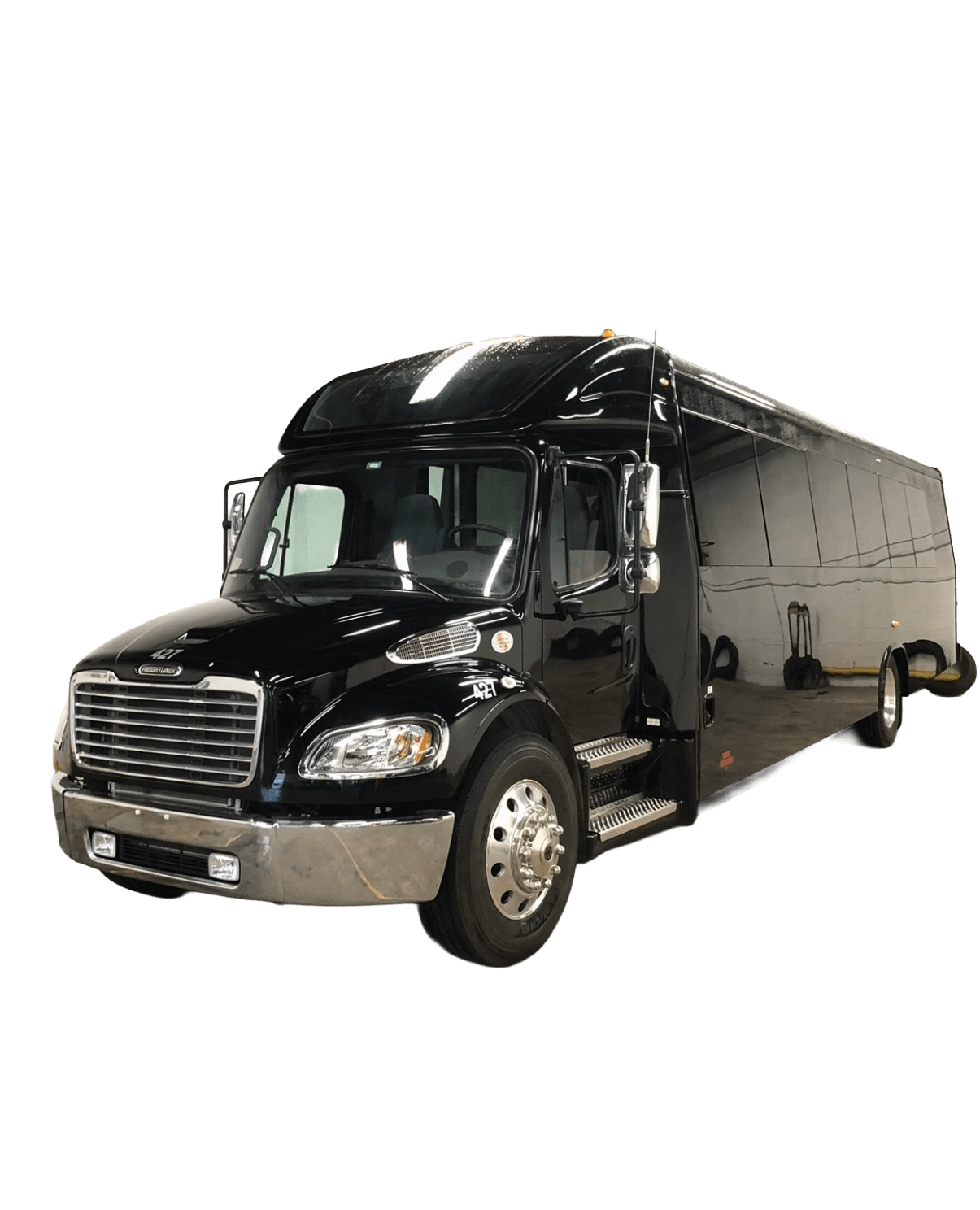 36-passenger mini coach exterior view on transparent background